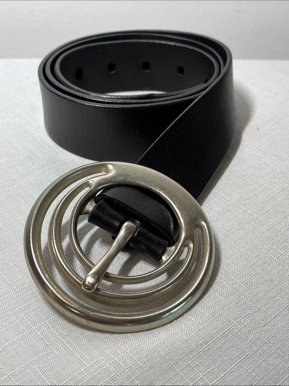 SILPADA Black Leather Belt with Silver Triple-Ring Buckle
LARGE